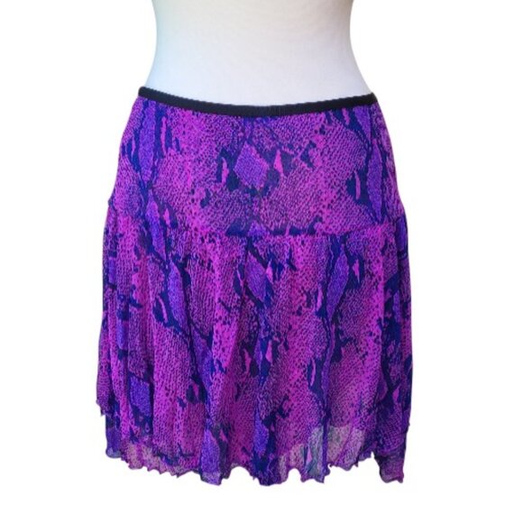 Diane Von Furstenberg DVF Y2K Purple Pattern Layered Silk Chiffon Mini Skirt - 8 - Picture 1 of 8